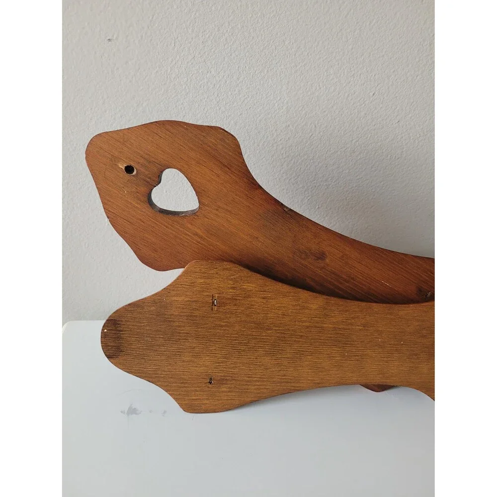 Vintage Heart Wood Wall Candle Sconce Set of 2 1980s